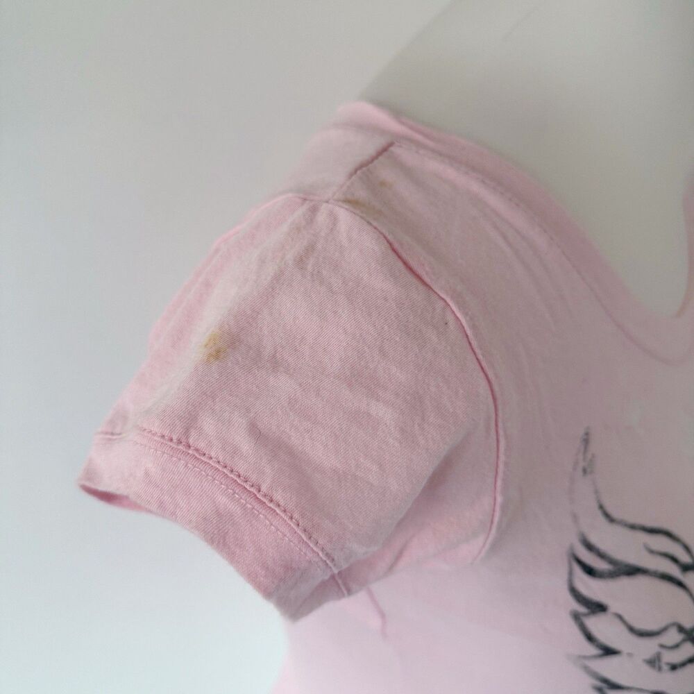 Women's Bon Jovi Baby Tee Shirt Top Pink Heart Dagger Wings Cross Pink Size S - Picture 4 of 16